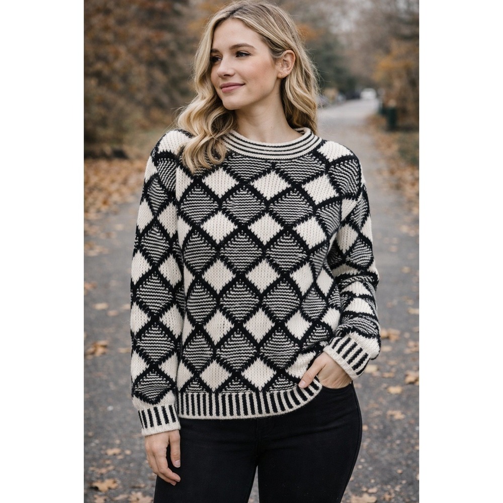 Classic Black White Stripe Button Cardigan French Parisian Chic‎ Sweater Sz M